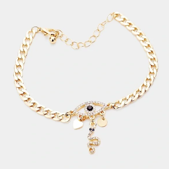 Gold evil eye charm chain link fashion style bracelet - Picture 1 of 3